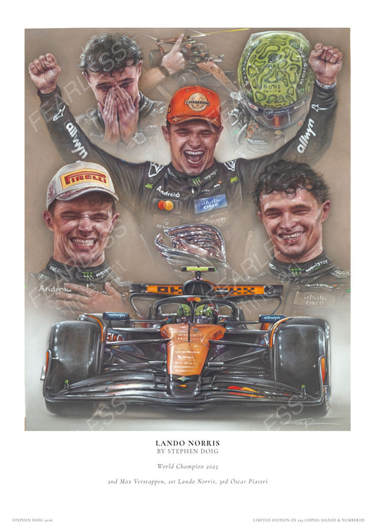 Lando Norris - World Champion 2025- Ltd edition giclee print by Stephen Doig