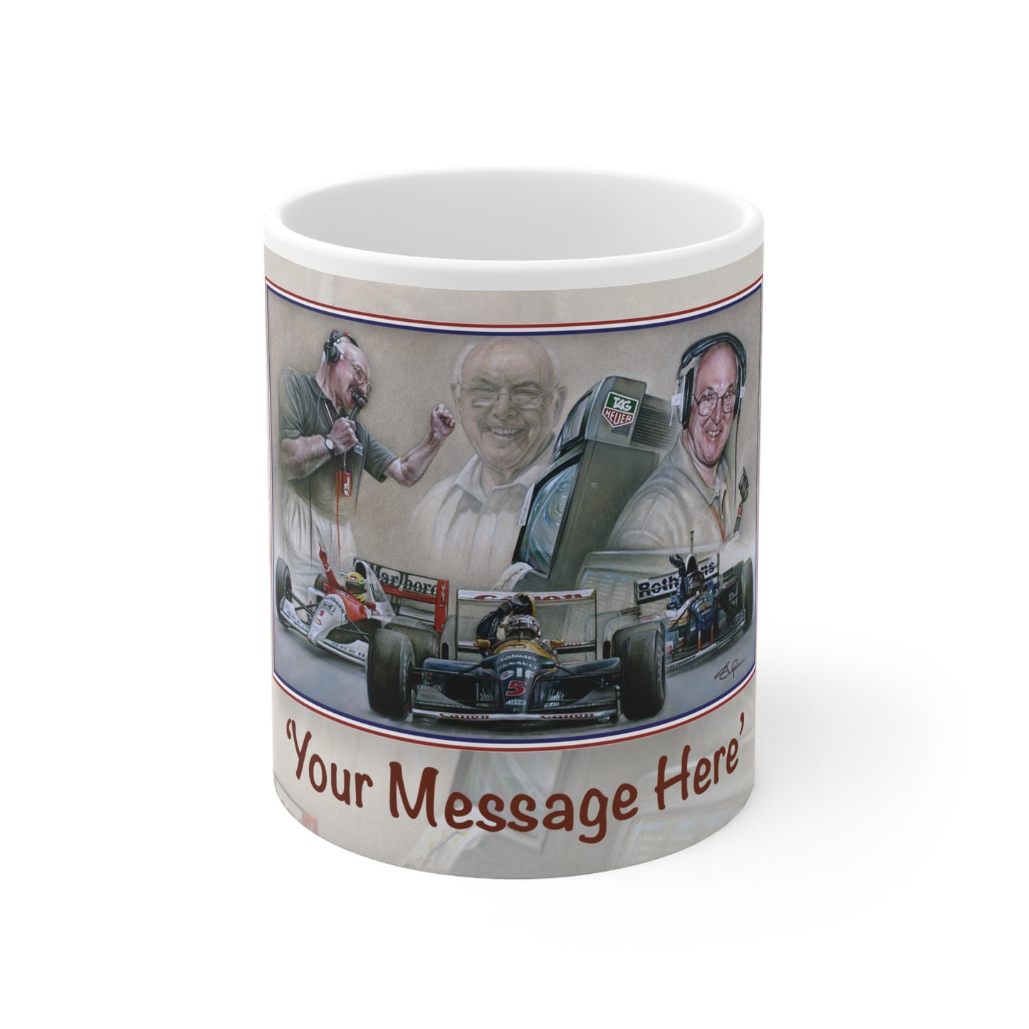 Murray Walker Personalisable F1 Celebration Coffee Mug by Stephen Doig