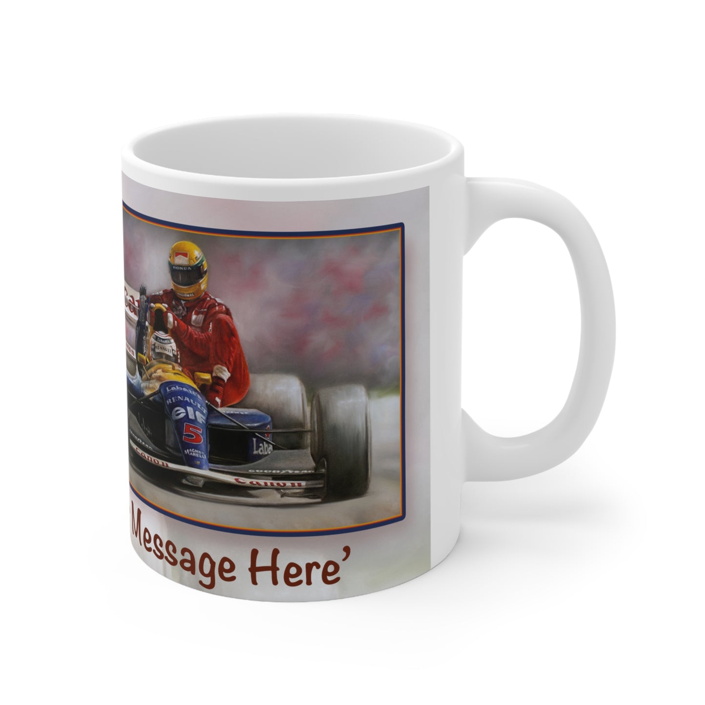 Mansell & Senna Silverstone 1991  Personalisable Coffee Mug  by Stephen Doig
