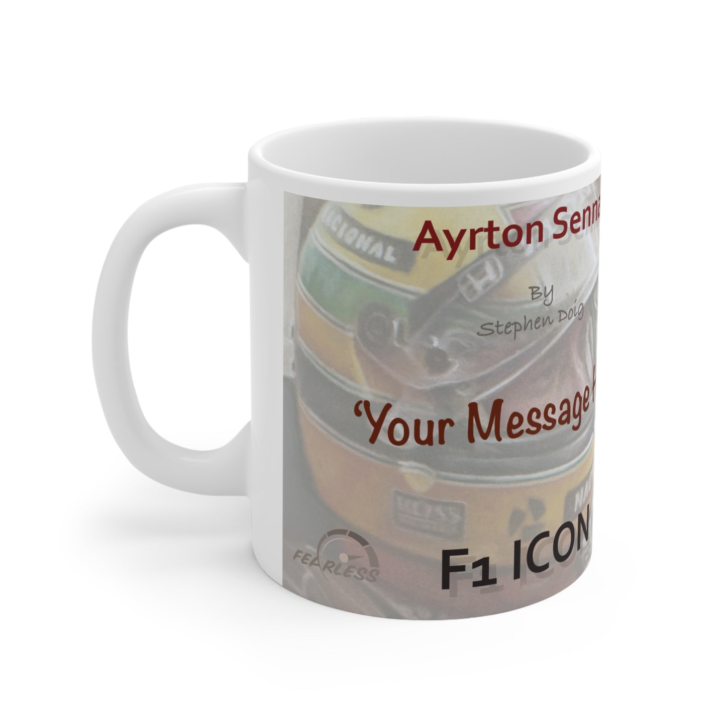 Personalisable Ayrton Senna F1 Icon Coffee Mug — (Add Your Own Message)