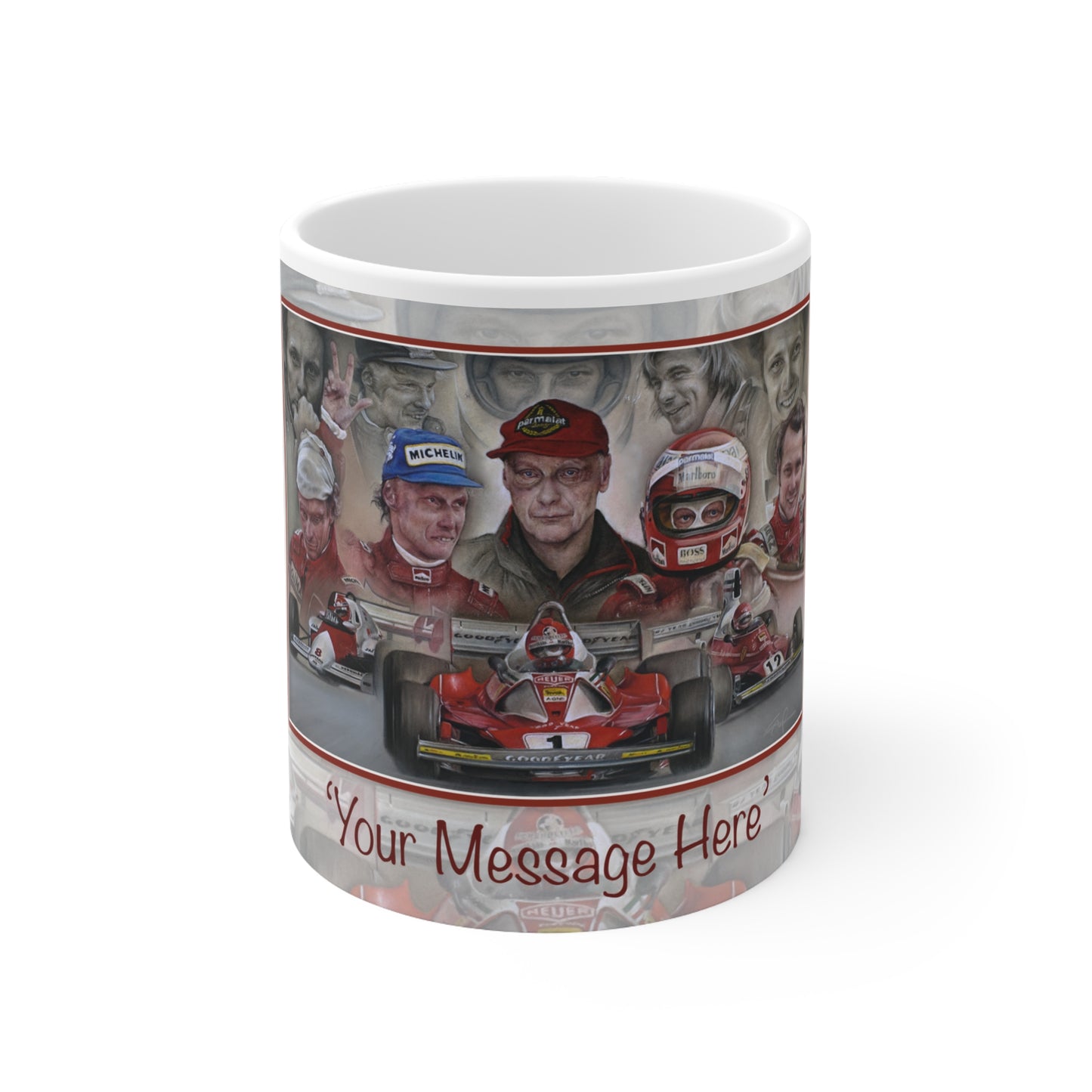Niki Lauda Personalisable F1 Celebration Coffee Mug by Stephen Doig