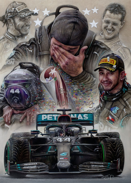Lewis Hamilton  Seven Time World Champion   Ltd edition giclee print by Stephen Doig