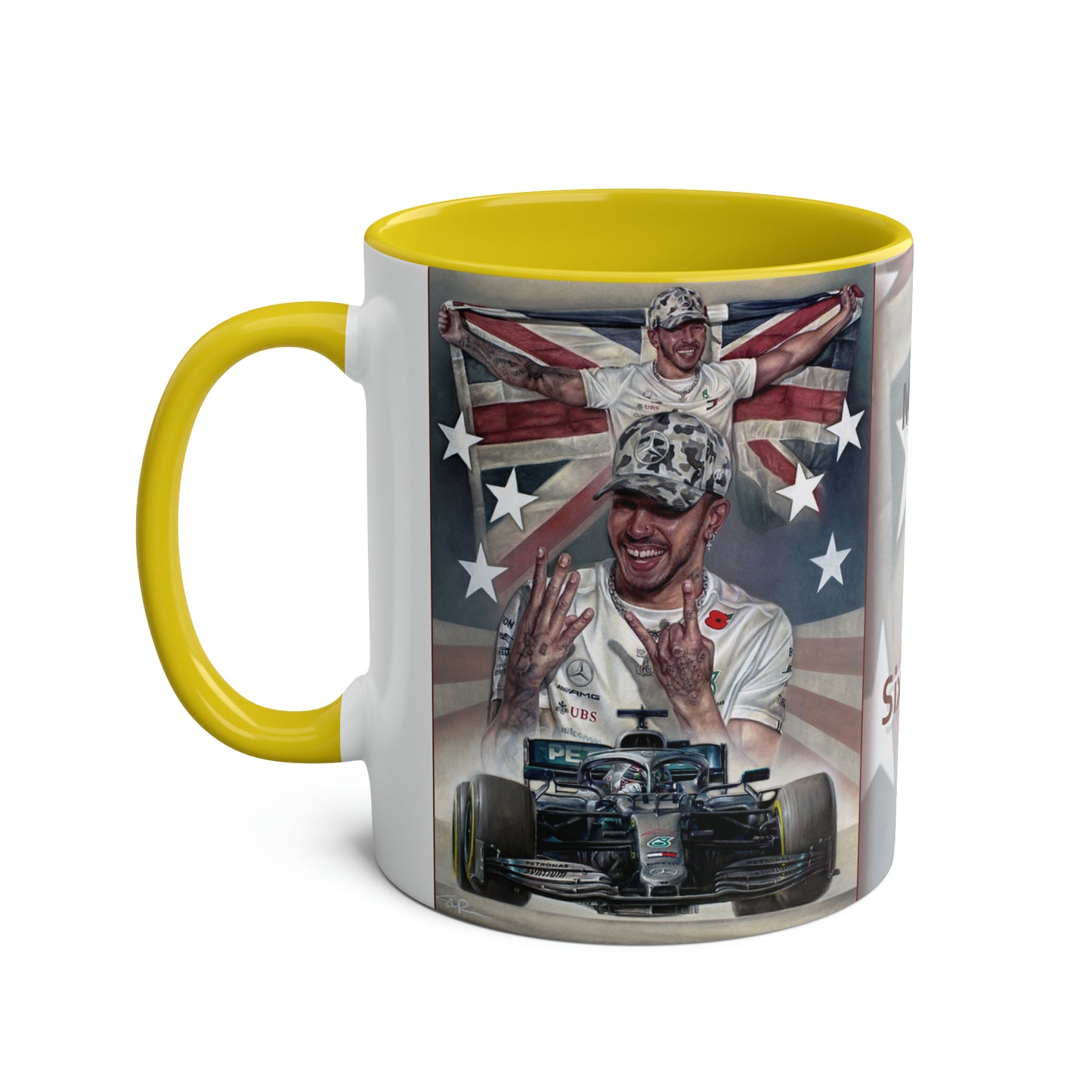 Lewis Hamilton. Six Time World Champion - Two-Tone Coffee Mug, 11oz