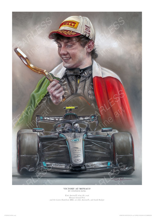 Kimi Antonelli - Victory in Monaco 2026 - Ltd edition giclee print by Stephen Doig
