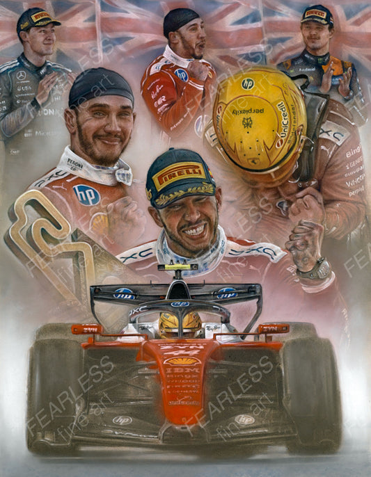 Lewis Hamilton - Victory at the Barcelona-Catalunya 2026 - Ltd edition giclee print by Stephen Doig