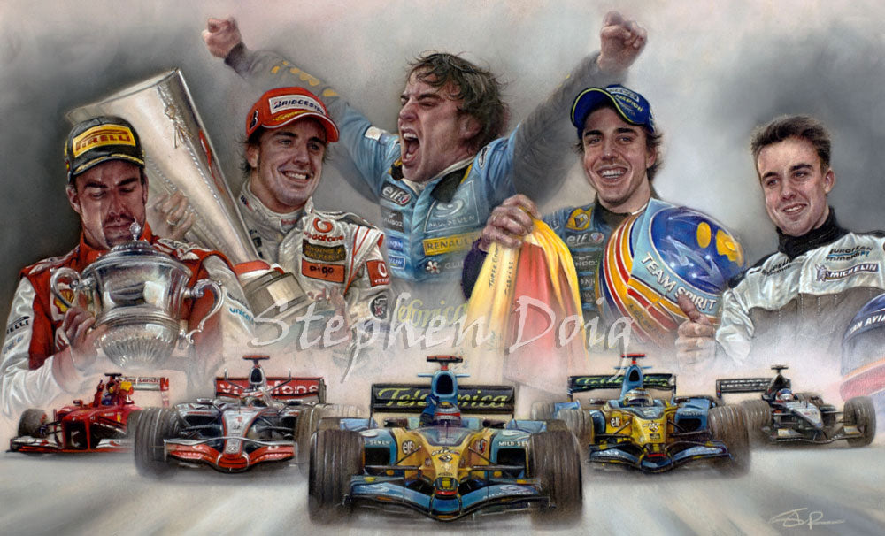 Fernando Alonso   Retrospective  Ltd edition giclee print by Stephen Doig