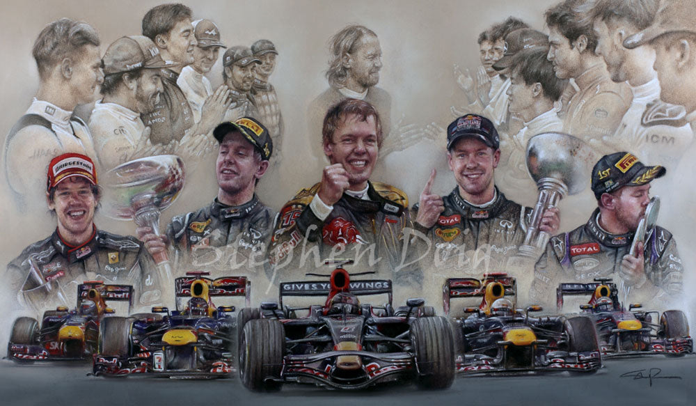 Auf Wiedersehen Sebastian - Four Time World Champion   Ltd edition giclee print by Stephen Doig