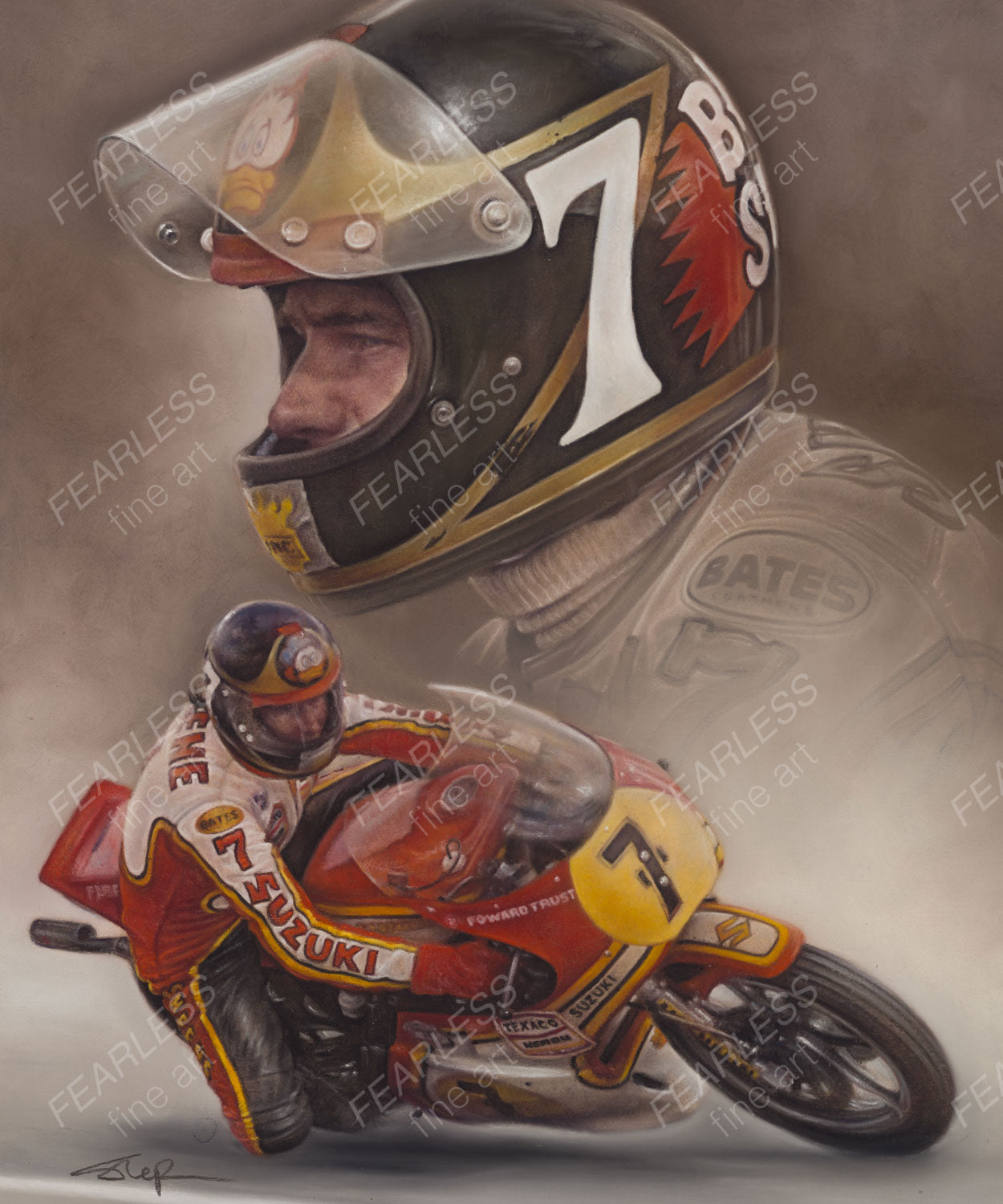 Barry Sheene - 777 -  original pastel artwork by Stephen Doig