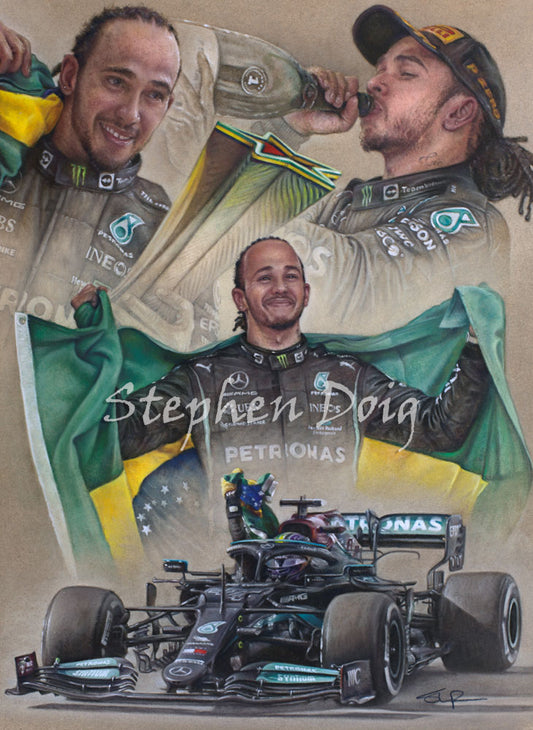 Lewis Hamilton Our Man in Brazil original pastel artwork