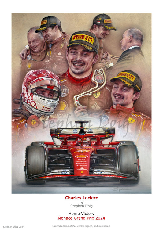 Charles Leclerc - Monaco Victory 2024 - Ltd edition giclee print by Stephen Doig