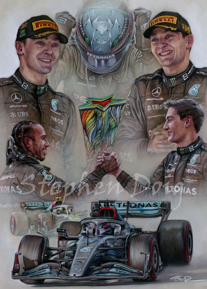 George Russell Maiden Victory - Mercedes 1 & 2   Ltd edition giclee print by Stephen Doig
