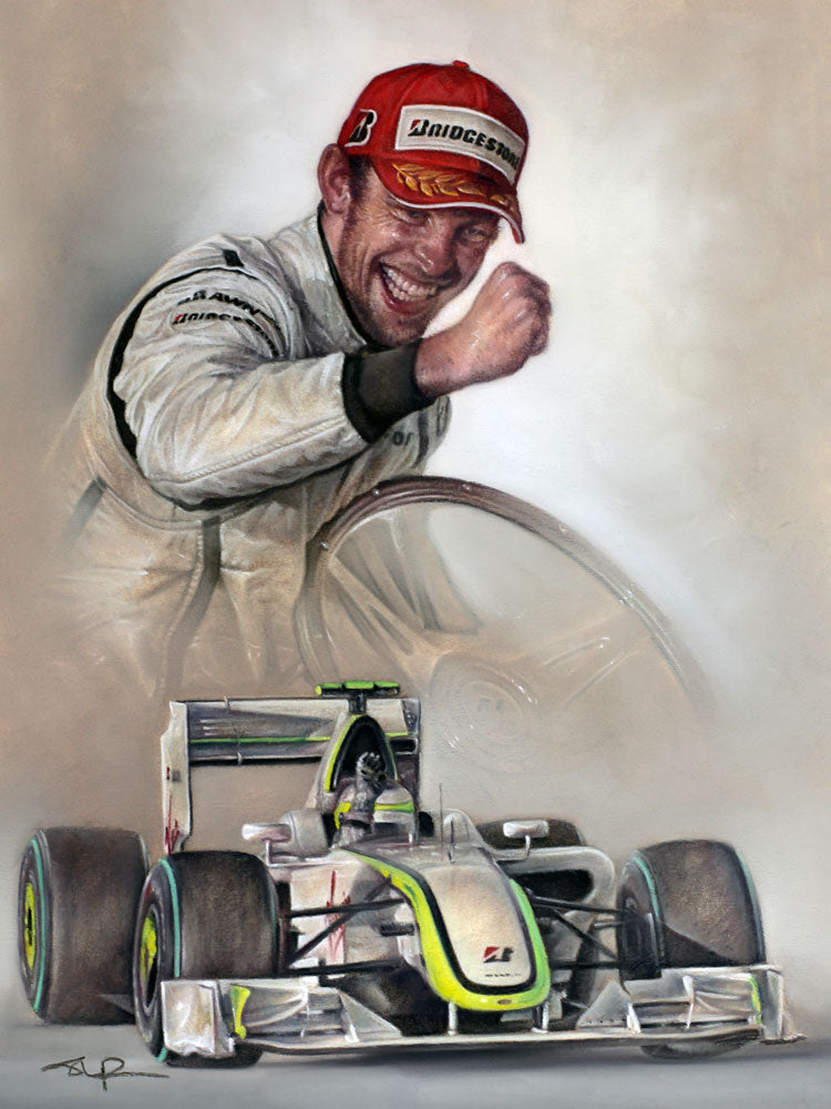 Jenson Button - First BRAWN - Australia 2009  Ltd edition giclee print by Stephen Doig