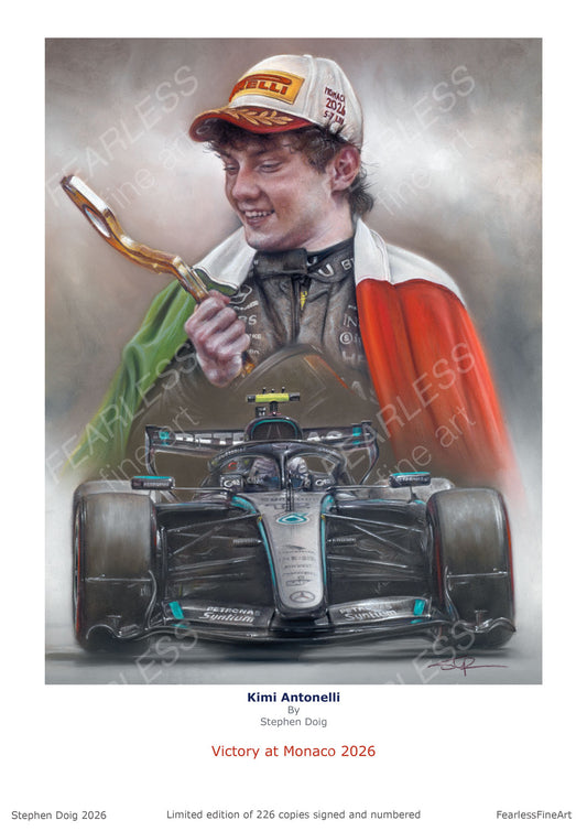 Kimi Antonelli - Victory in Monaco 2026 - Ltd edition giclee print by Stephen Doig