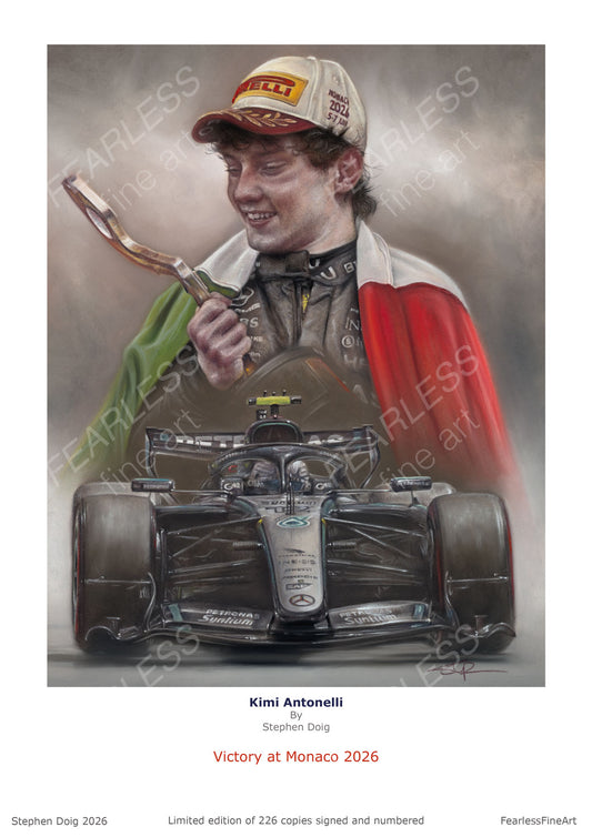 Kimi Antonelli - Victory in Monaco 2026 - Ltd edition giclee print by Stephen Doig
