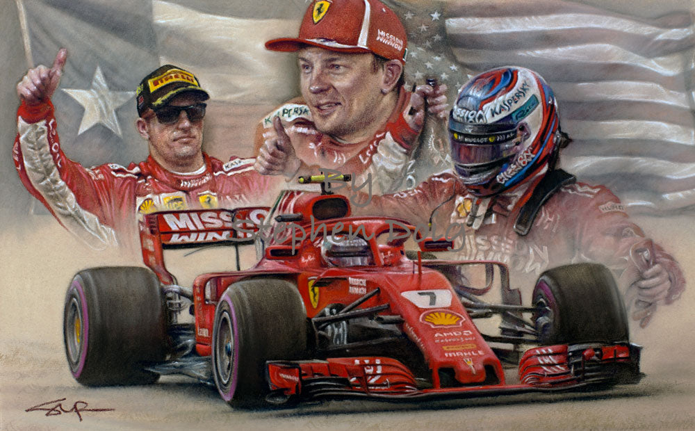Kimi Raikkonen 'Ice Cool in Austin' Texas 2018 Ltd edition giclee print by Stephen Doig