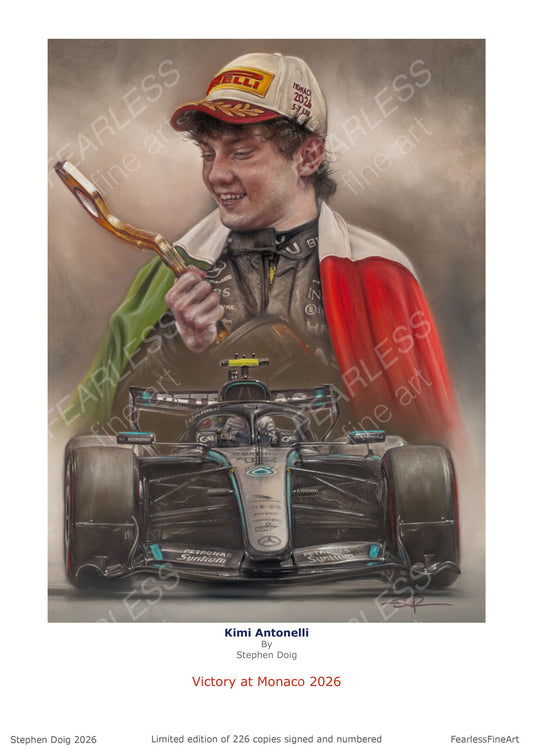 Kimi Antonelli - Victory in Monaco 2026 - Ltd edition giclee print by Stephen Doig