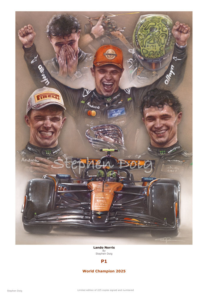 Lando Norris - World Champion 2025- Ltd edition giclee print by Stephen Doig