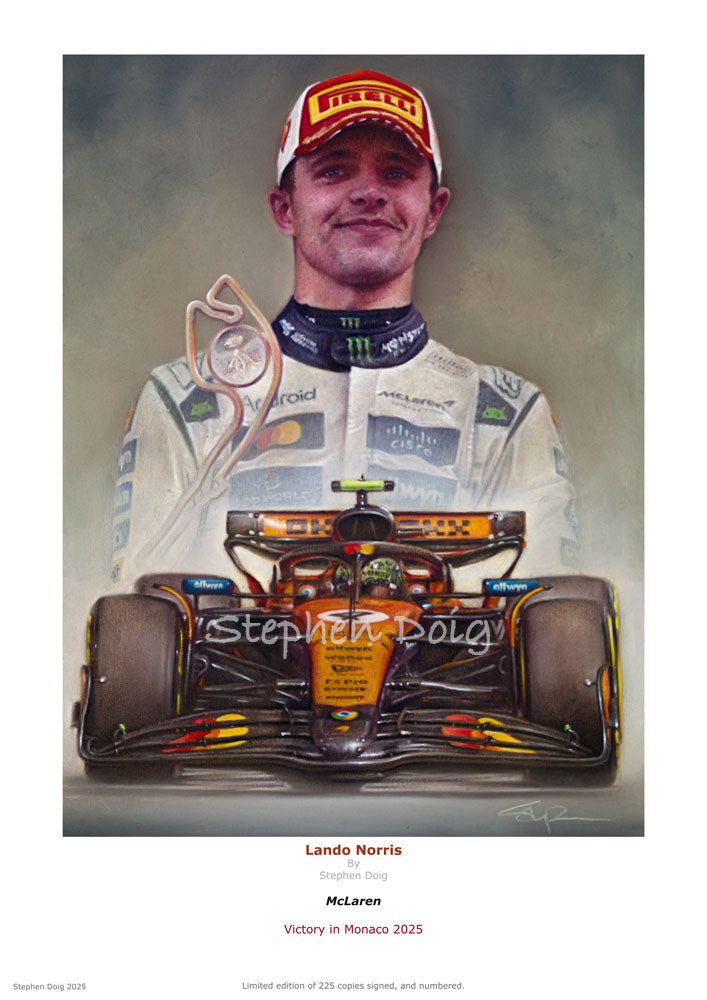 Lando Norris - Victory in Monaco 2025- Ltd edition giclee print by Stephen Doig