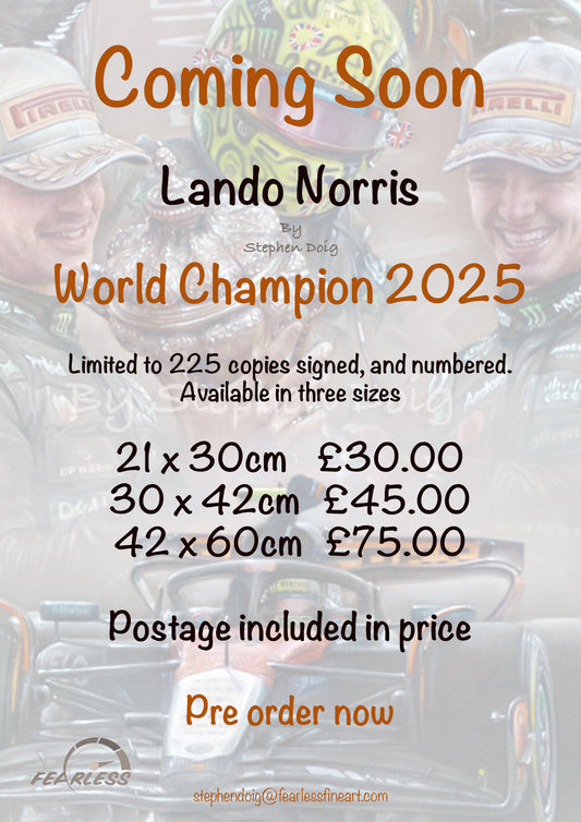 Lando Norris - World Champion 2025- Ltd edition giclee print by Stephen Doig