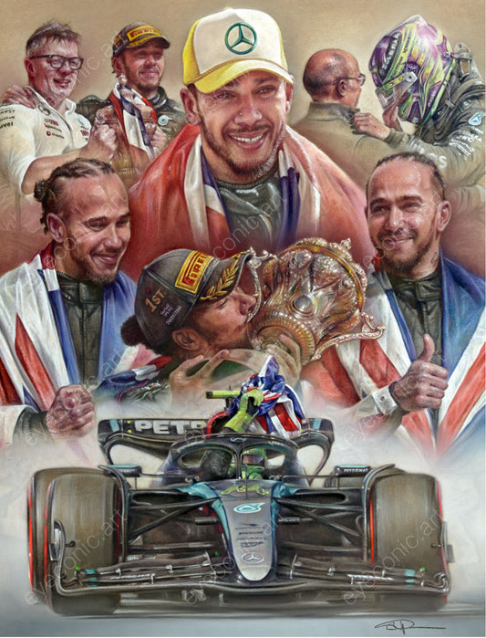 Sir Lewis Hamilton - Victory at Silverstone 2024 Original Pastel Artwork