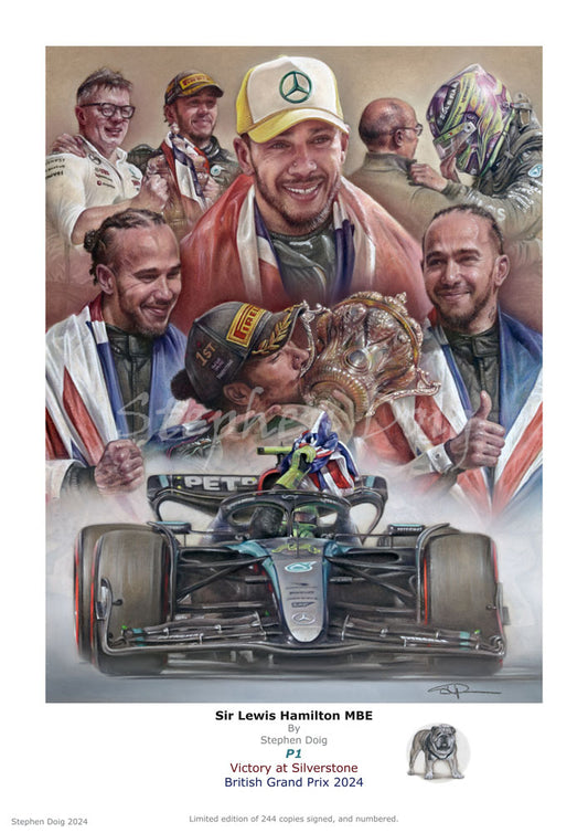 Lewis Hamilton - Victory at Silverstone 2024 - Ltd edition giclee print by Stephen Doig