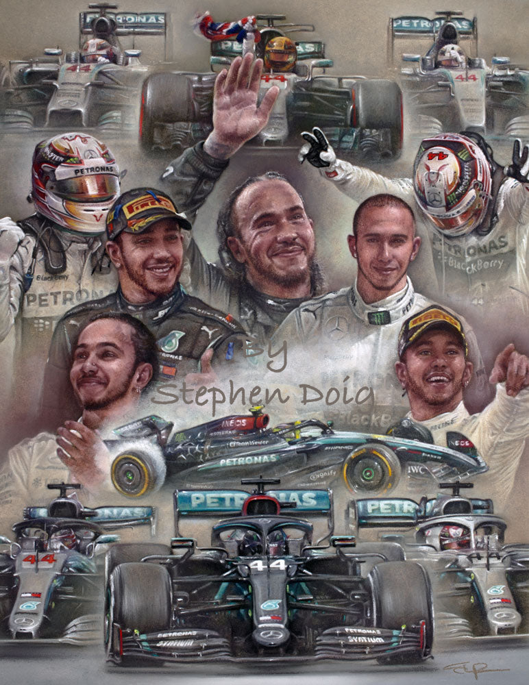 Lewis Hamilton - End Of An Era - Mercedes Retrospective - Ltd edition giclee print by Stephen Doig