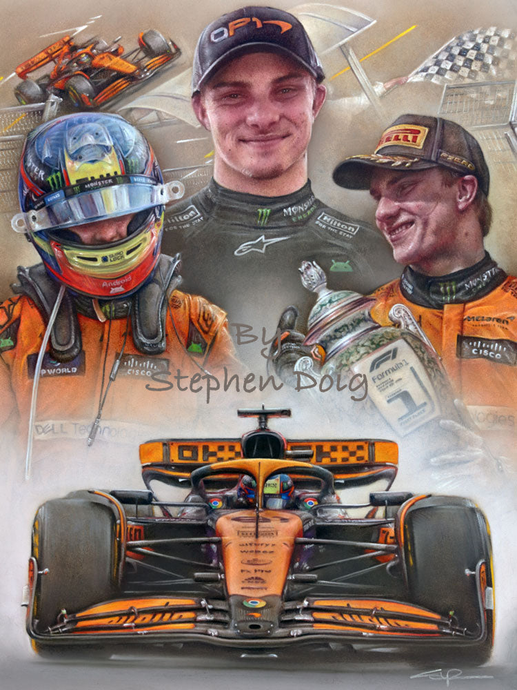 Oscar Piastri - Maiden Victory - Ltd edition giclee print by Stephen Doig