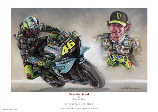 Valentino Rossi  A Fond Farewell 2021  Ltd edition giclee fine art print 121 copies.