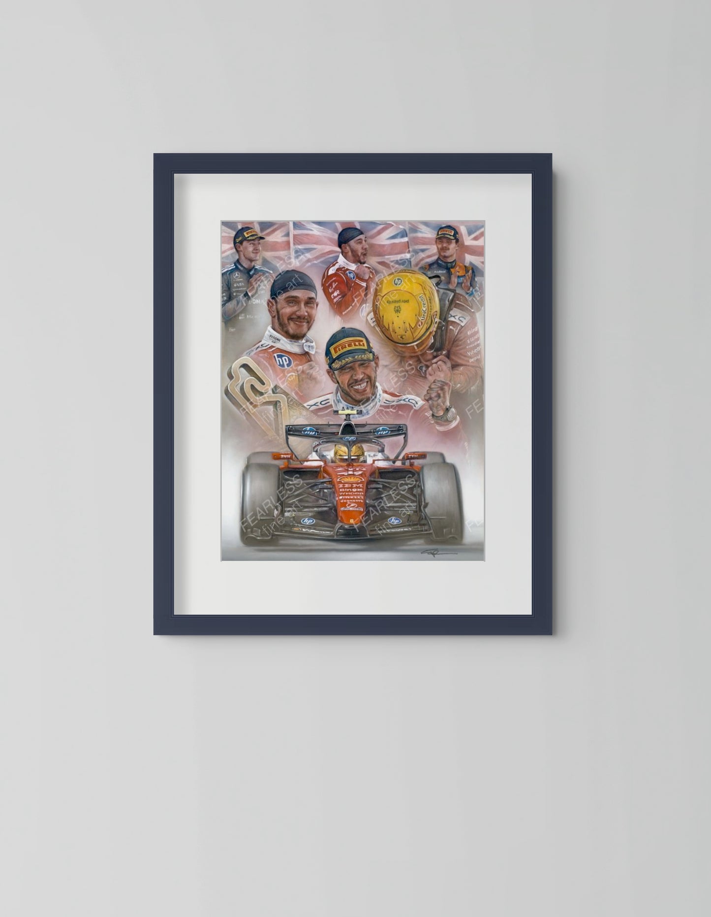 Sir Lewis Hamilton MBE - First For Ferrari Original Pastel Artwork by Stephen Doig