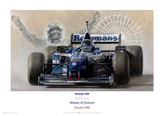 Damon Hill   Suzuka 96   Ltd edition giclee print by Stephen Doig