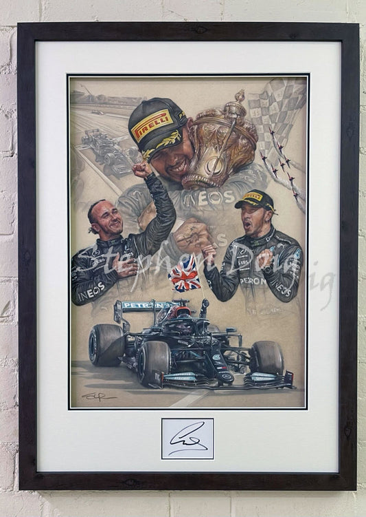 Sir Lewis Hamilton MBE - Signed & Framed - Silverstone 2021  original pastel artwork