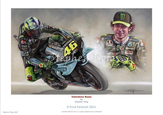 Valentino Rossi  A Fond Farewell 2021  Ltd edition giclee fine art print 121 copies.