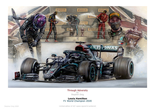 Lewis Hamilton  World Champion 2020  Ltd edition giclee print by Stephen Doig